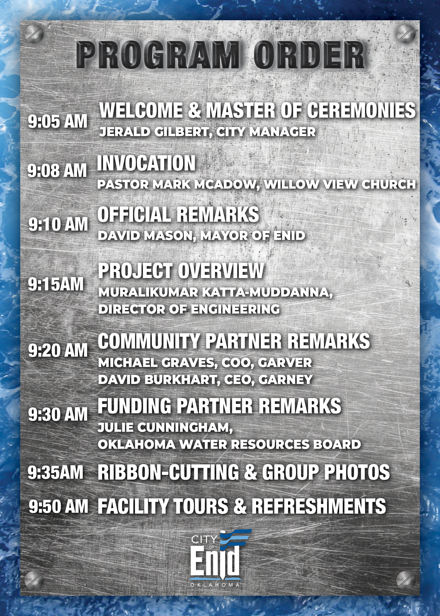 Kaw Lake Water Supply Water Treatment Facility Ceremony Program